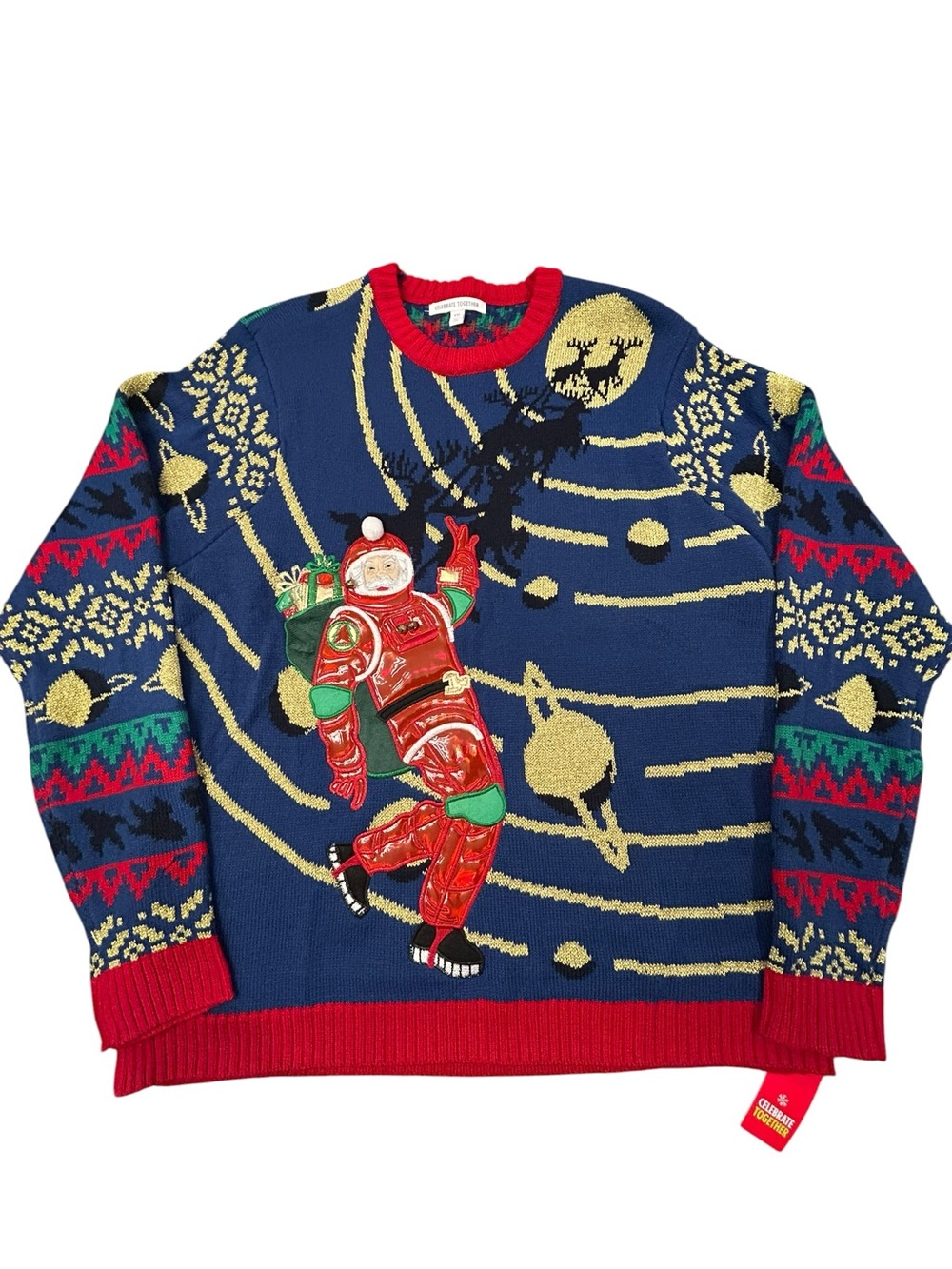 Celebrate Together "Ugly Christmas Sweater" Men’s Santa in Space XXL NWT Holiday
